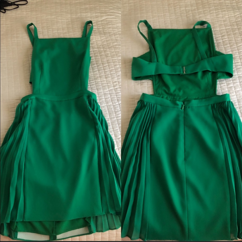 green mini dress (perfect for formal events!)